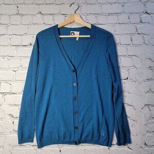 Lanvin Paris Cashmere Silk Blue V-Neck Button Up Cardigan Sweater Size M